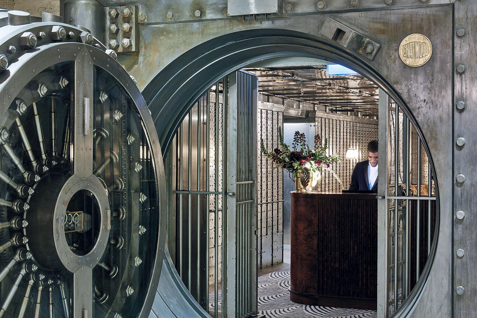 The hotel's subterranean bar and an actual former bank vault where a fortune of gold bullion was once stored. 
