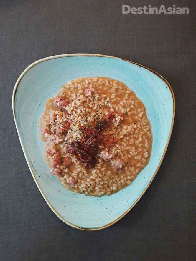 Deer-sausage risotto with caramelized red onions at Salotto Brè. Photos by Christopher P. Hill.