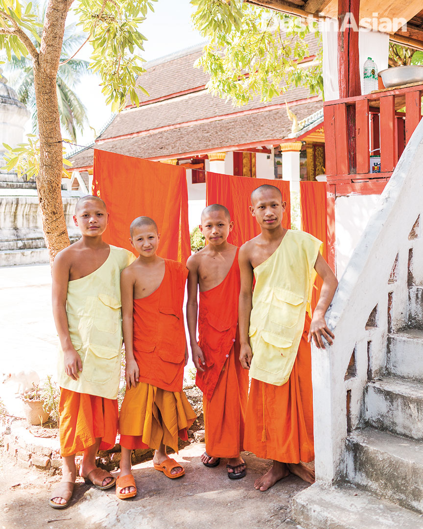 Young monks at Wat Meuanna, a Buddhist temple founded in the 16th century. 
