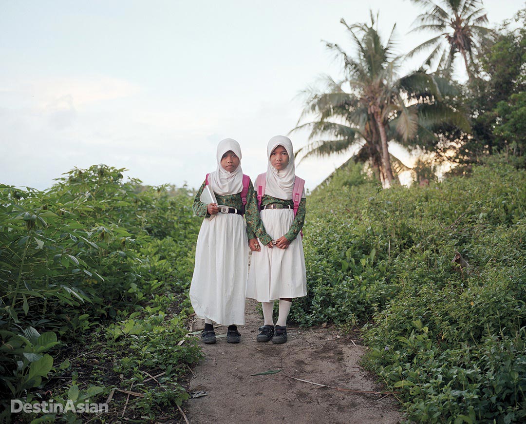 Madrasa students make their way to school on the sleepy island of Run, home to a single village of about 1,000 inhabitants.