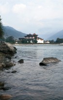 Looking across the Mo River to Punakha Dzong. 