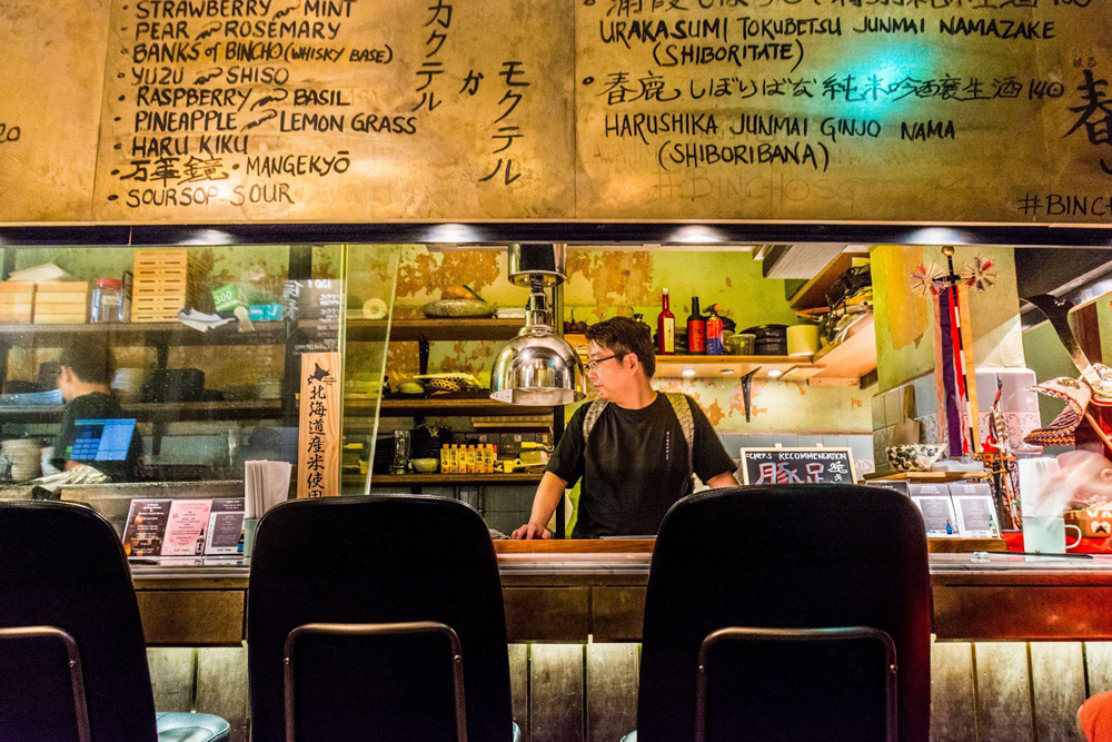 Inside Bincho's Yakitori Bar. 