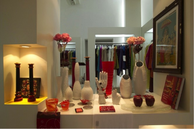 Owners Radhika and Abishek Poddar source modern Indian products for their boutique.