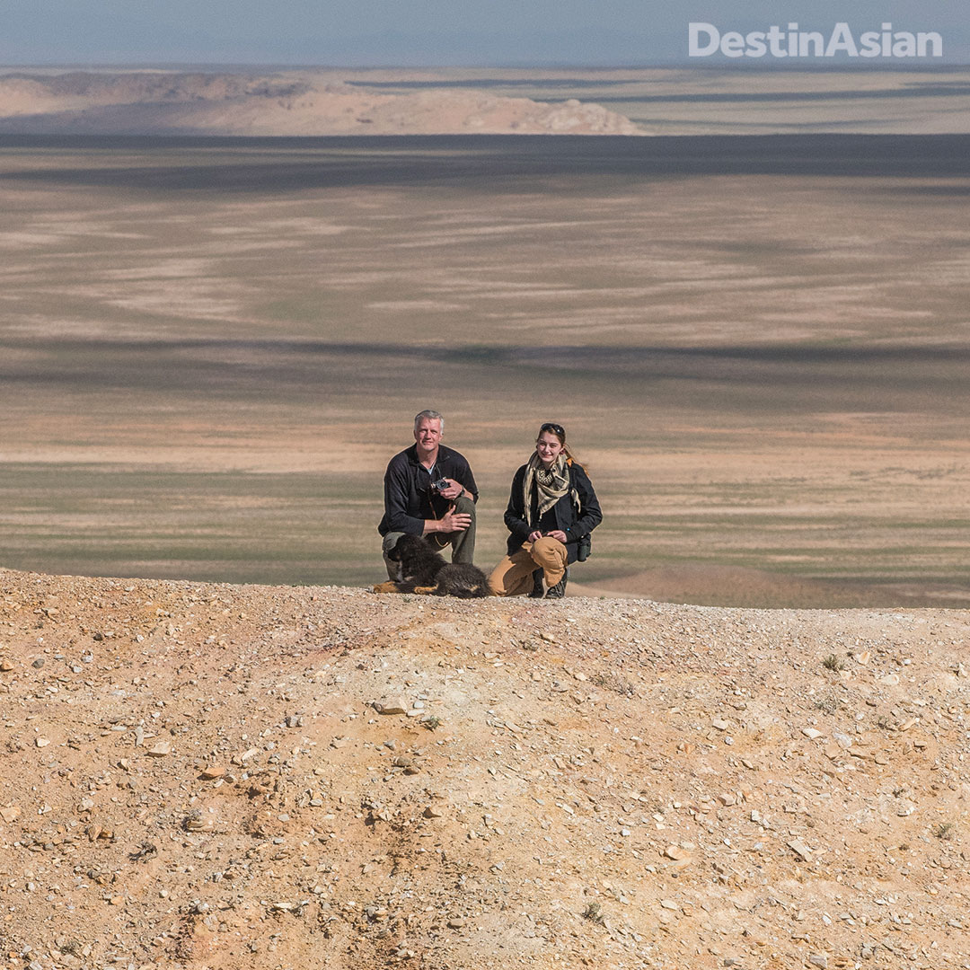 Elfstrom and his daughter Petra with a pup from the Mongolian Bankhar Dog Project. 