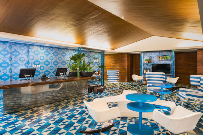 Done up in blue, the lobby is welcome sight for visitors.