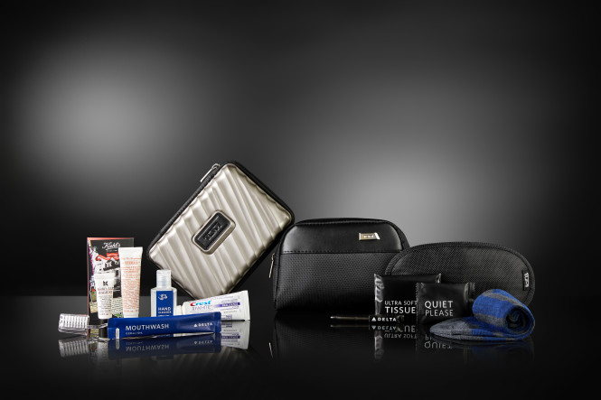 Delta's brand new TUMI-made amenity kits 