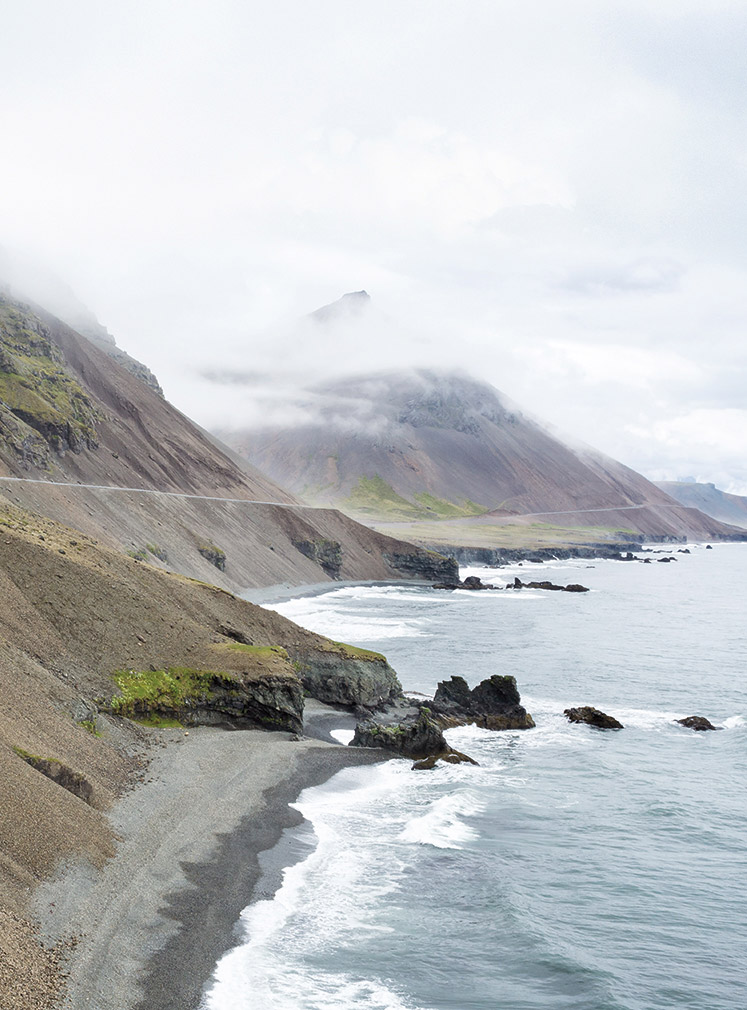 A stretch of the Ring Road south of Berufjörður in fog-prone East Iceland.