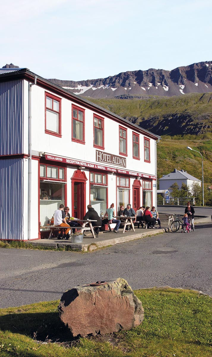 Outside Seyðisfjörður’s Hótel Aldan, which made a cameo appearance in The Secret Life of Walter Mitty.