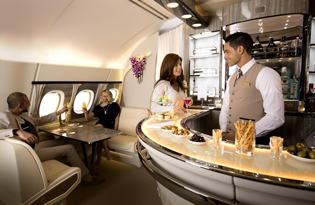 Service with a smile, all against a streamlined backdrop, at the lounge.