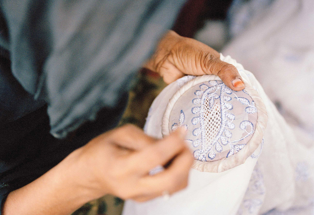 Making chikan, a traditional embroidery from Lucknow.