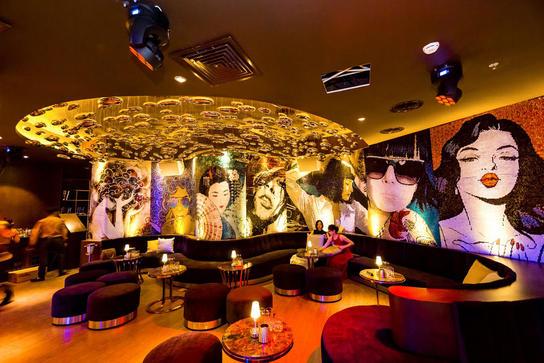 Pop art murals grace the interior at Camelia Lounge.