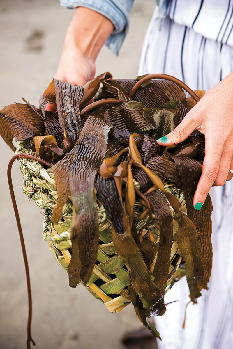 Locally harvested bull kelp is used in Kakano's salads and sushi.