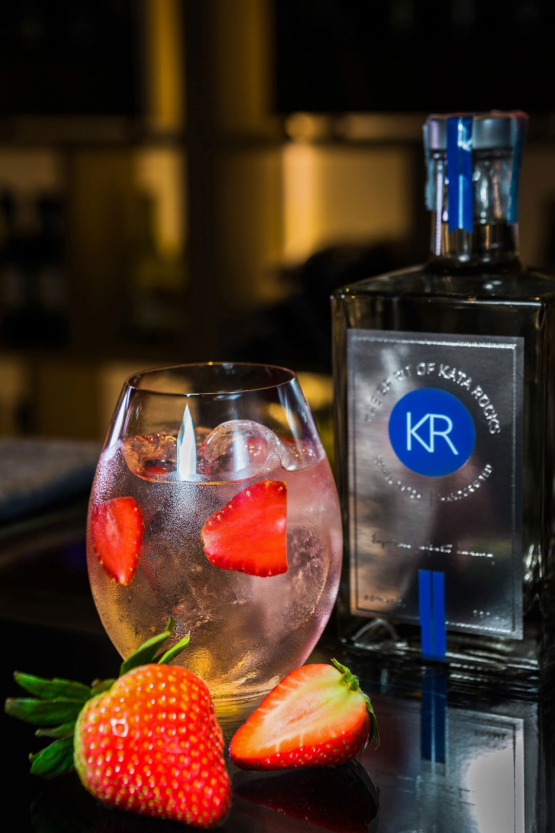 Organic Chiang Mai strawberries are featured as a natural sweetener in a Kata Rocks Gin & Tonic
