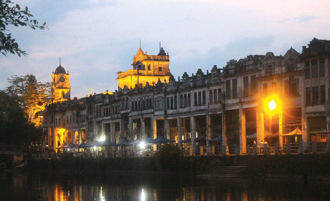 Chikan’s riverfront at night.