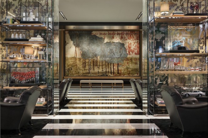 The art-infused lobby of the Rosewood.