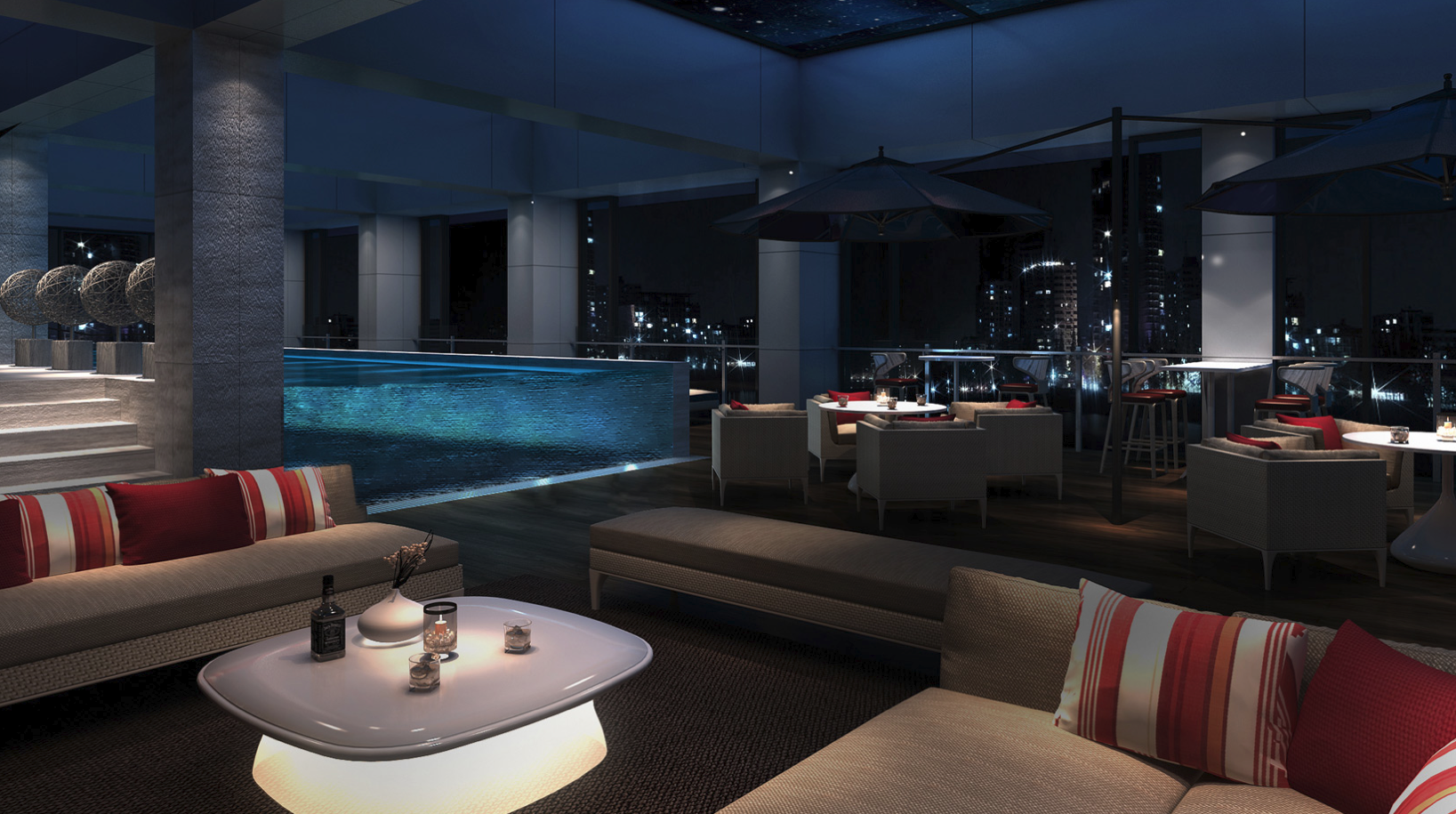 The hotel's sparkly swimming pool that's adjacent to the spa is located on the 11th floor. 