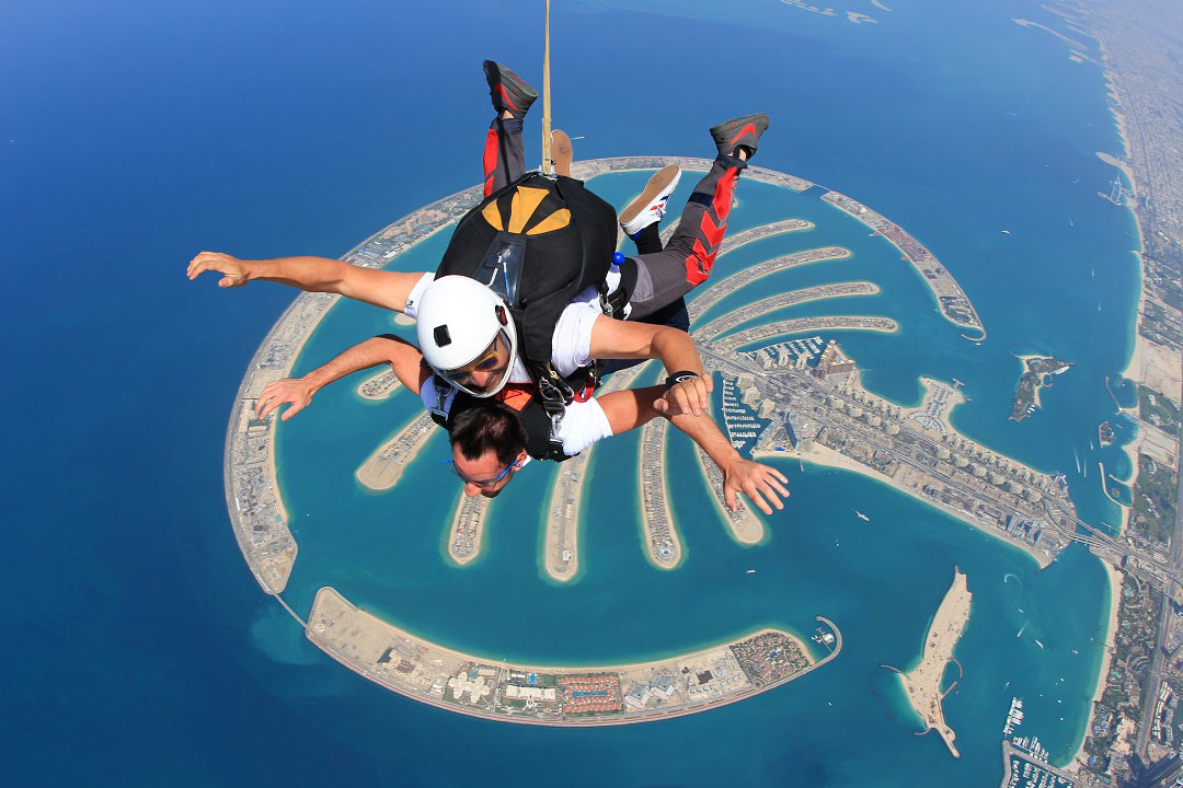Taking the plunge with Skydive Dubai, which offers tandem jumps above Palm Jumeirah.