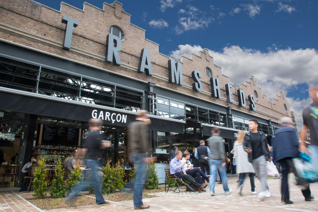 The newly restored Tramsheds now boasts more than a dozen eateries and bars.