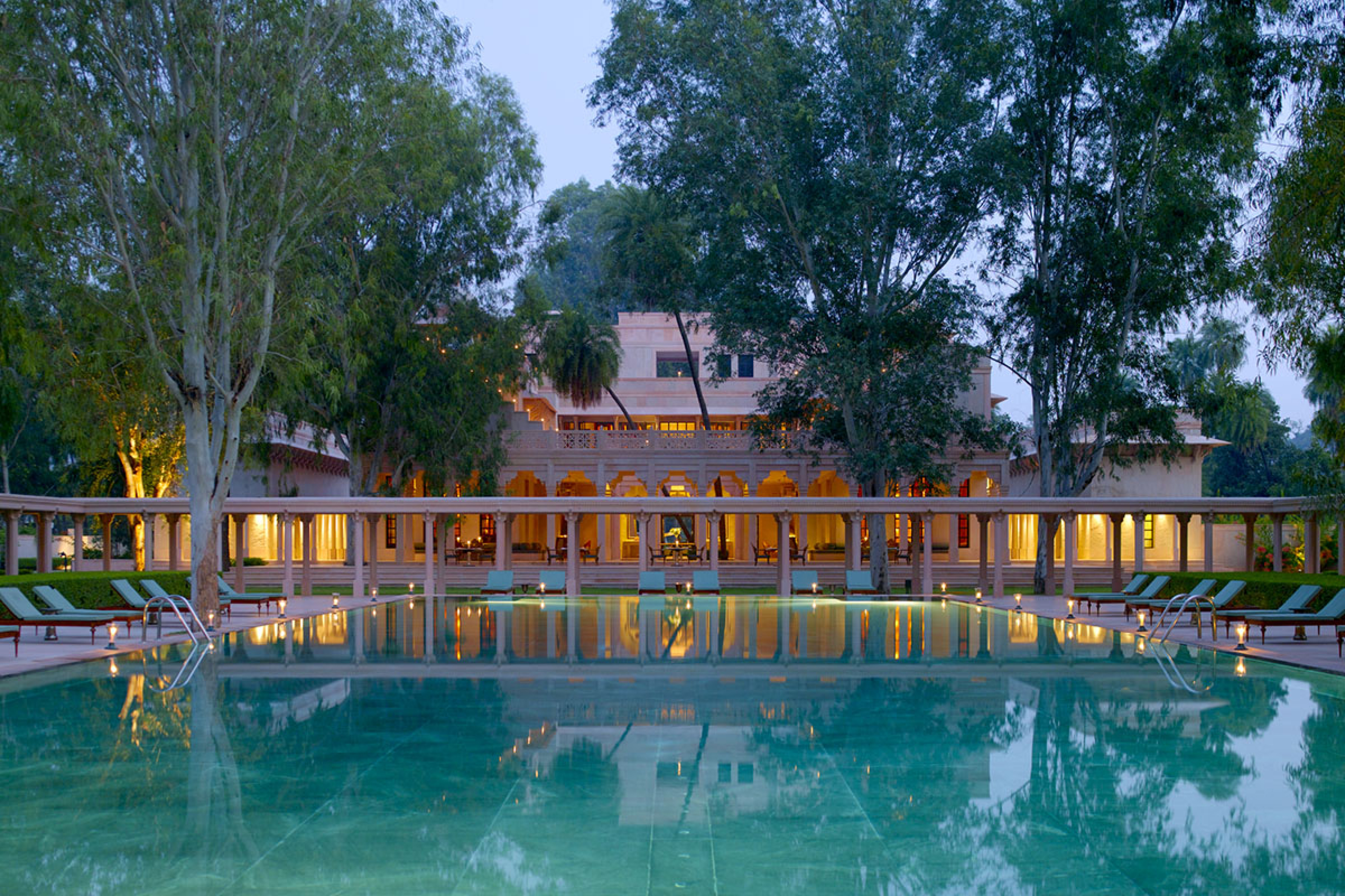 A view of Amanbagh's picturesque pool in the afternoon. 