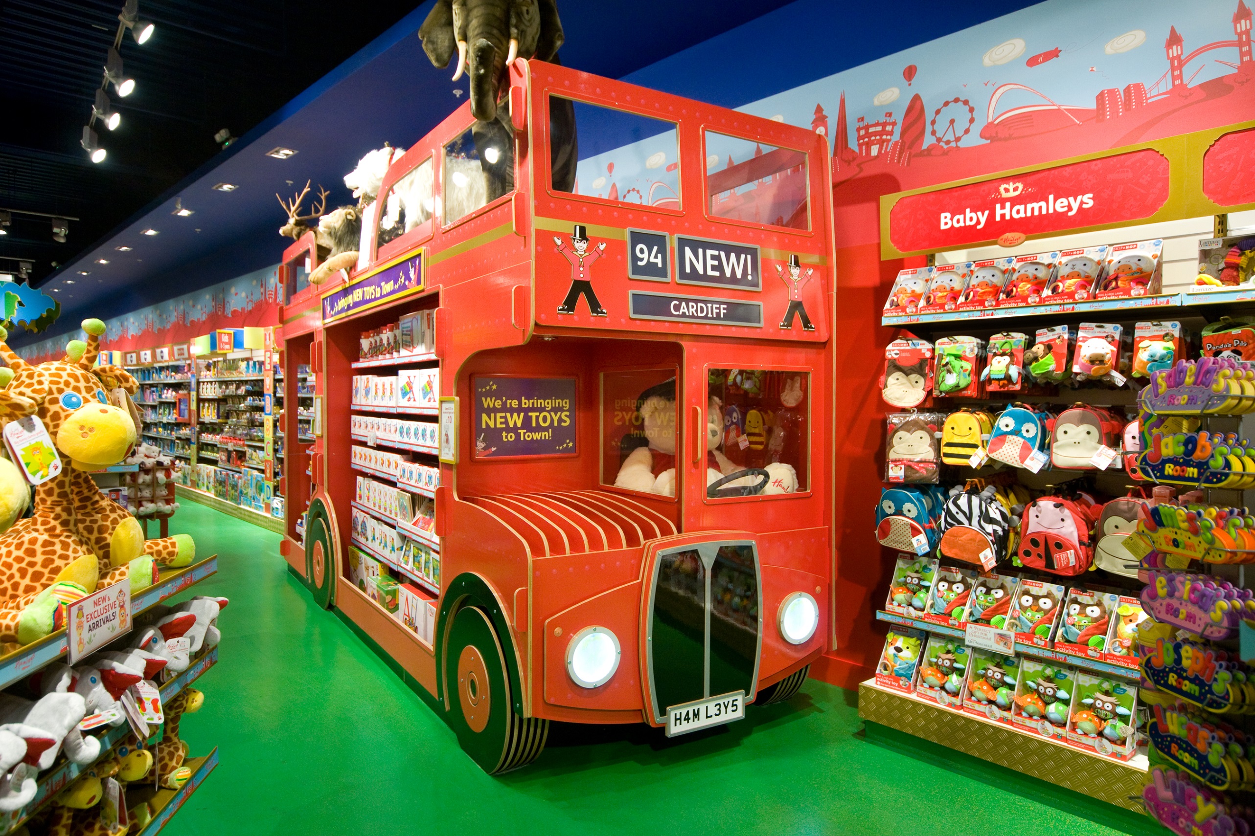 Inside peek of Hamley's. Here pictured is the iconic "London Bus". 