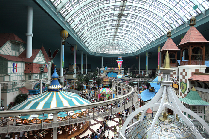Inside the indoor theme park. 