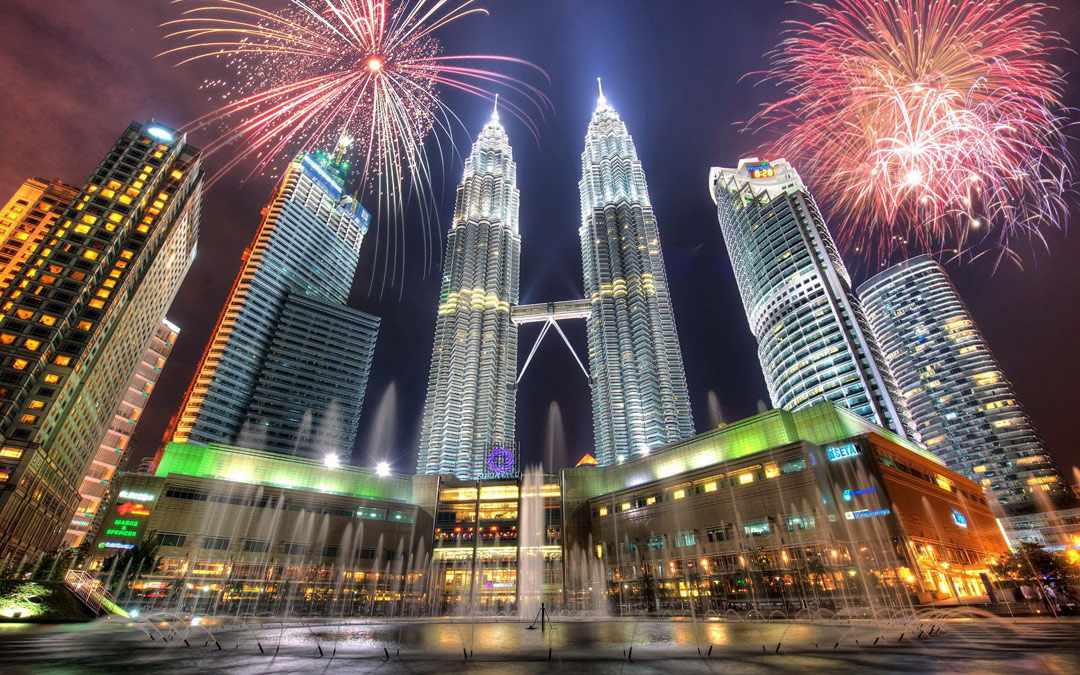 Fireworks over the Petronas Towers.