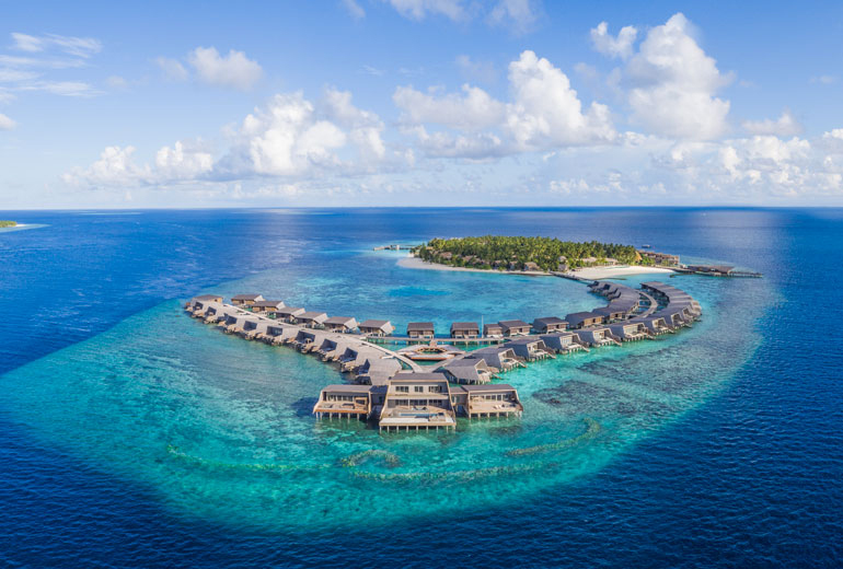 A bird's eye view of The St. Regis Maldives Vommuli Resort.