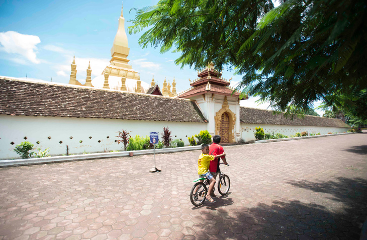 Outside the walls of Pha That Luang, Vientiane’s iconic golden stupa.
