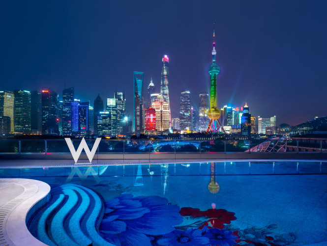 The hotel's pool, which offers sweeping views of Shanghai.