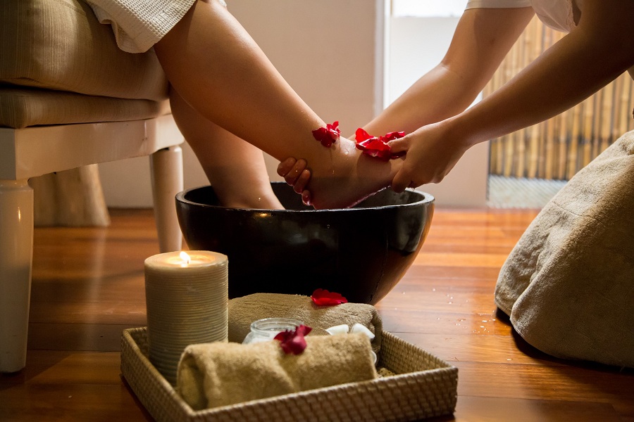 Treatments begin with traditional foot baths.