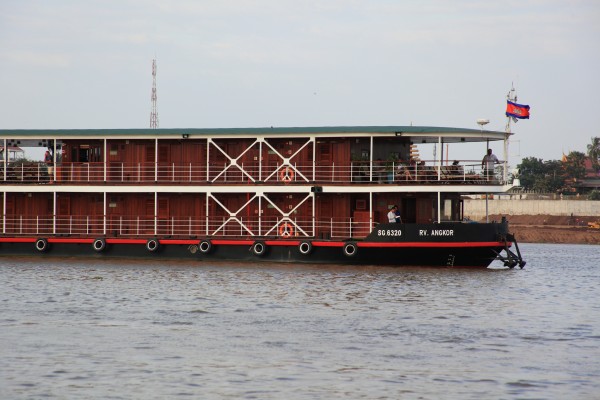 The two-deck RV Angkor Pandaw ship. 