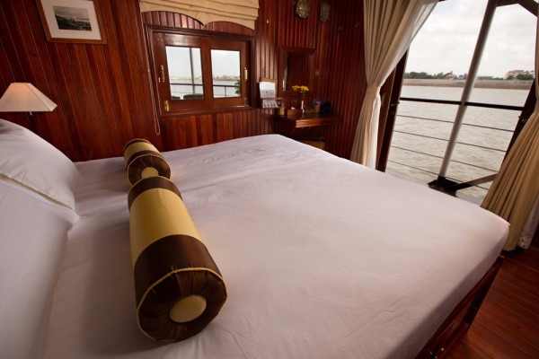 All rooms on the RV Angkor Pandaw feature river views.