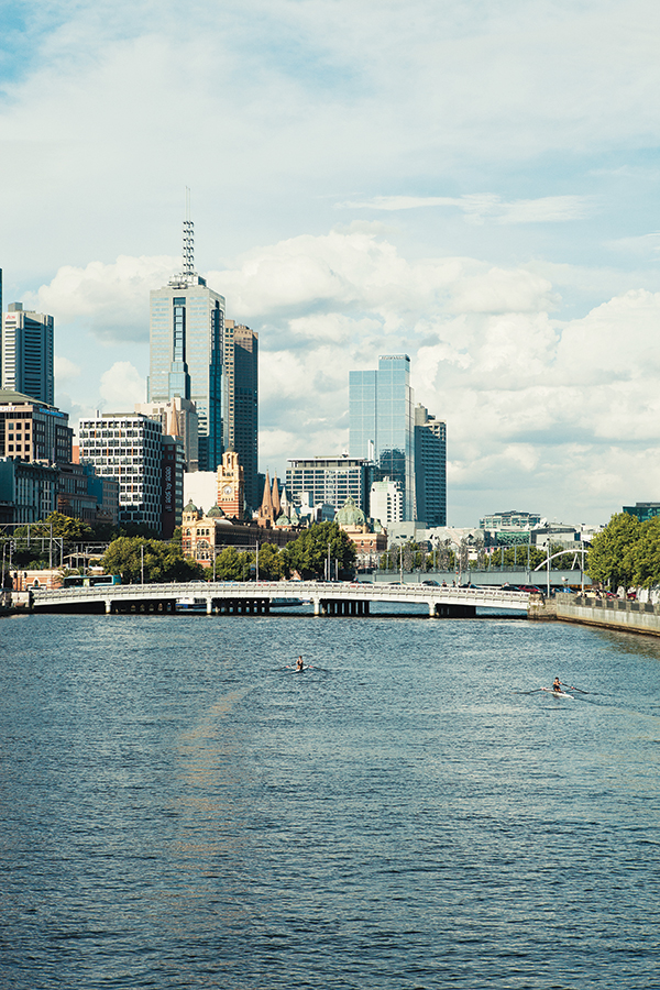 A view of downtown Melbourne across the Yarra River.