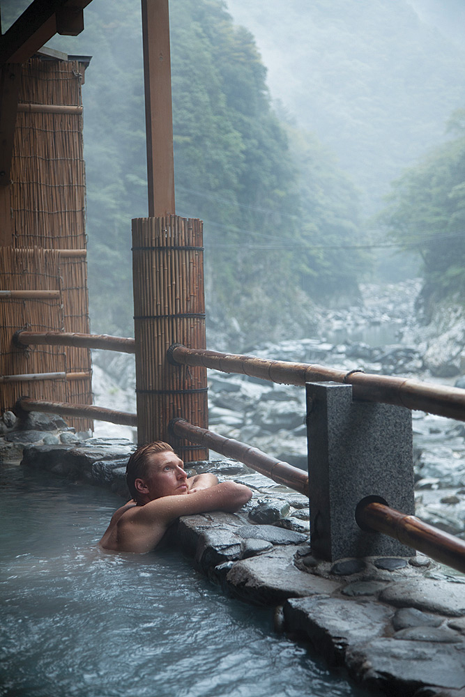 Enjoying an Iya Valley hot-springs bath.