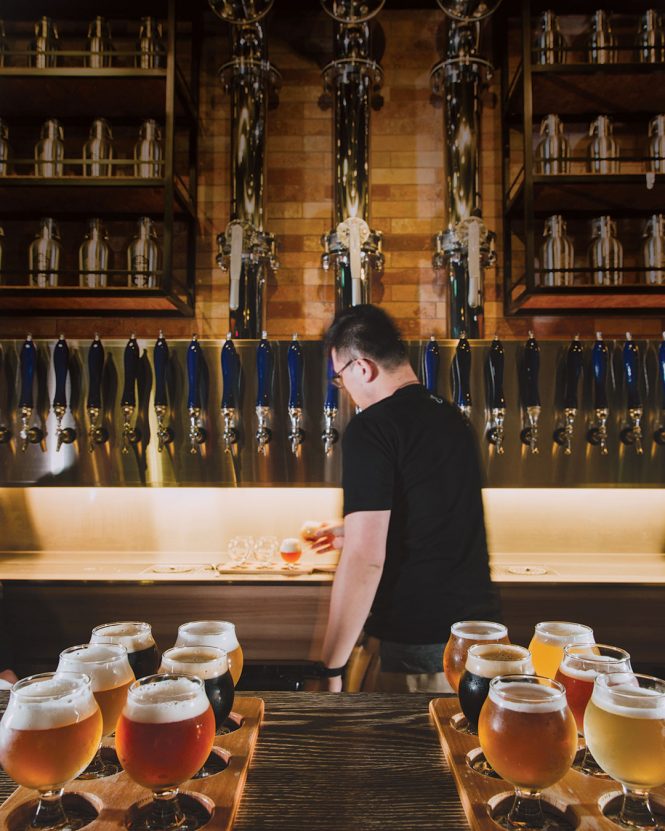 Gearing up for a craft beer tasting at Zhang Men brewery’s Neihu branch.