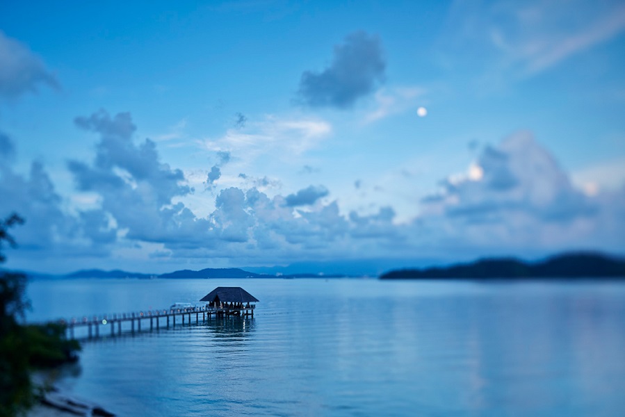 The jetty at Gaya Island Resort, with the Sabah mainland in the distance.
