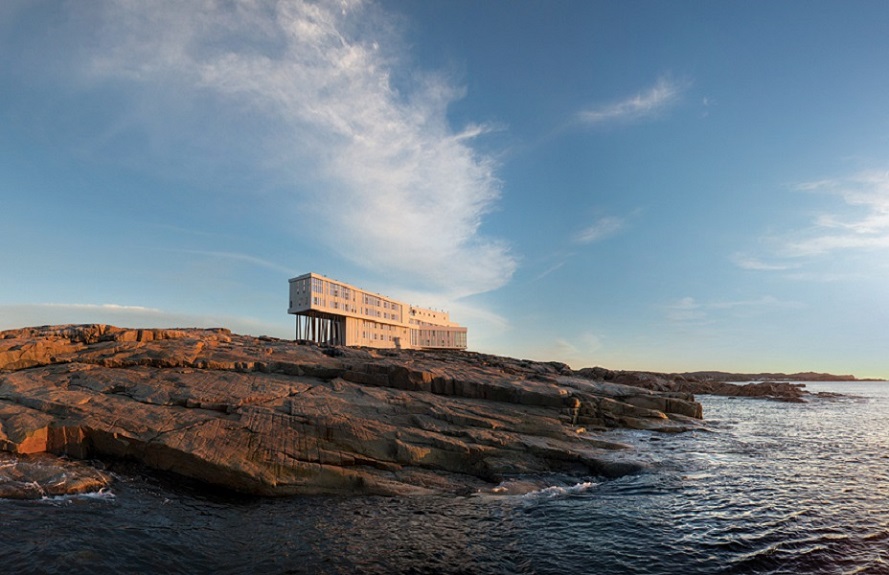 A flight, drive, and ferry are required to reach Fogo Island Inn in Newfoundland.