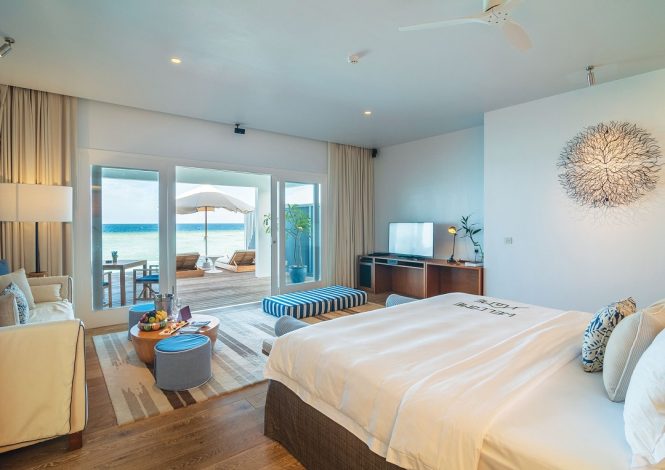 Inside a lagoon villa.