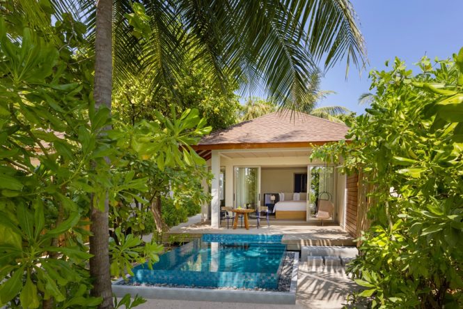 Tropical greenery framing an Avani Beach Pool Villa.