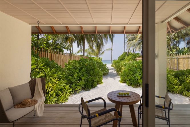 Looking out from an Avani Beach Villa at Avani+ Fares Maldives Resort.