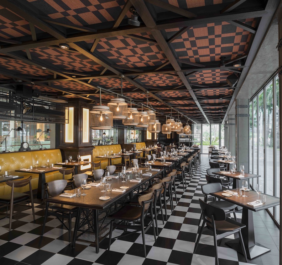 Wilson Associates’ Blueplate Studios designed the two-story restaurant to reflect that of the East London flagship.