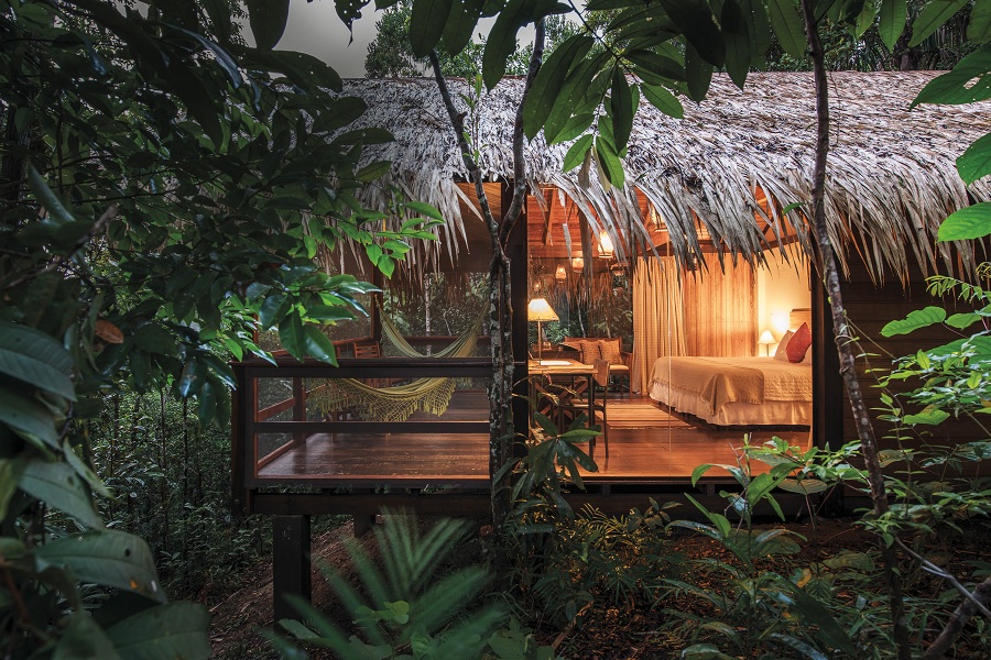 A bungalow at Anavilhanas Jungle Lodge in the upper reaches of the Brazilian Amazon.