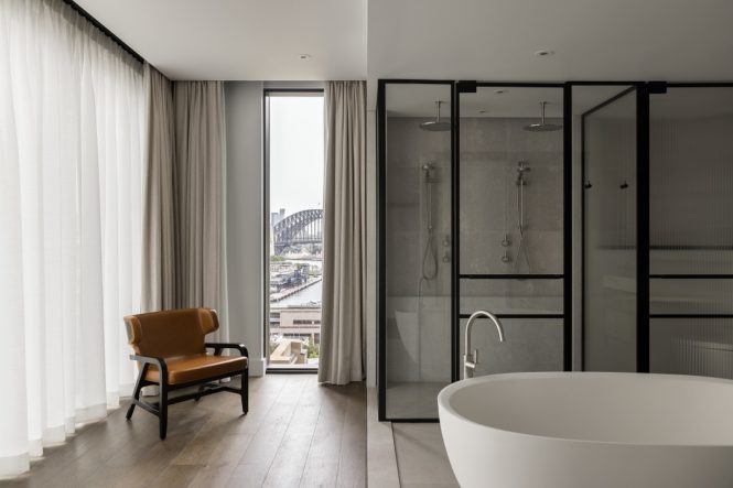 A window in the Liberty Suite looks out toward the Sydney Harbour Bridge.
