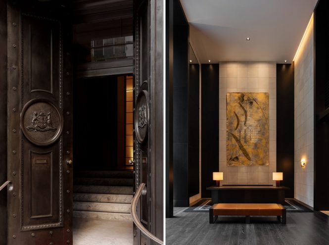 Left to right: The original doors of the main entrance on Farrer Place; the front desk.