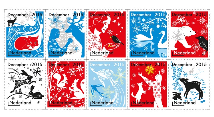 Reindeer, peacocks and foxes adorn these Christmas stamps designed by Studio Tord Boontje for Dutch national delivery company PostNL.