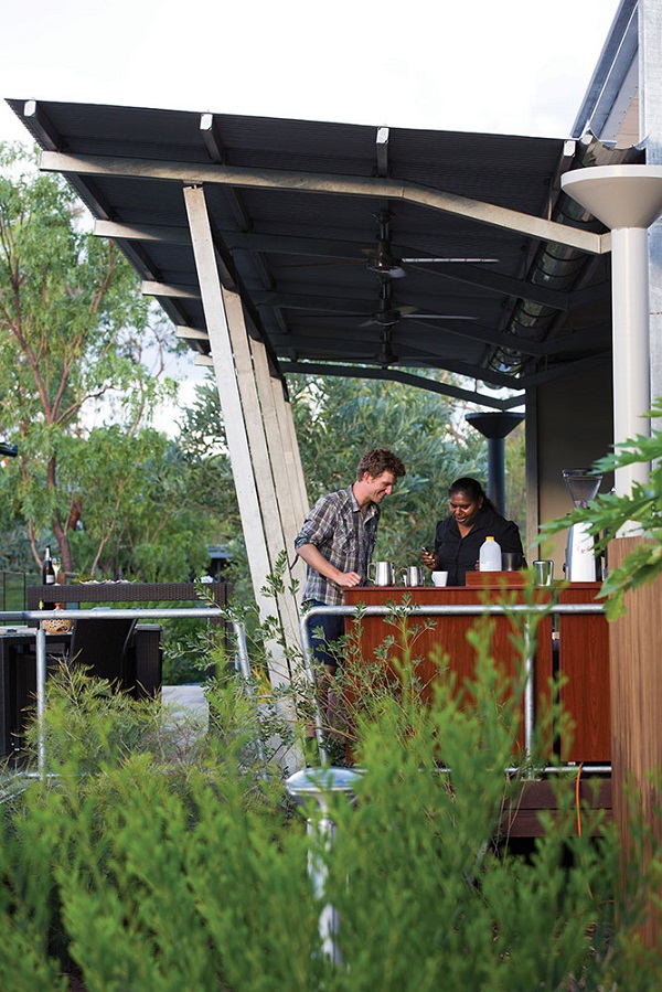 A coffee-making session on the lodge's pool deck.