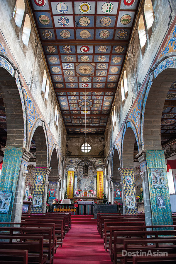 The nave of Cizhong's church, where mass is read to a dwindling audience.