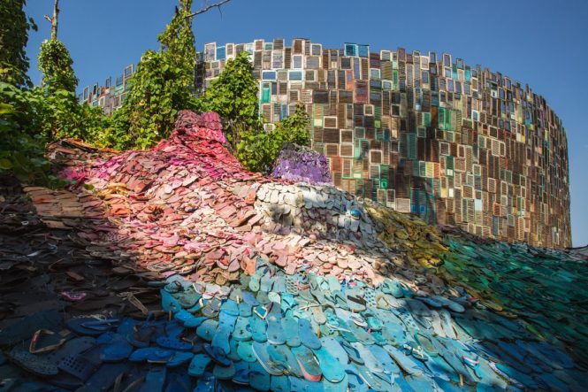 Liina Klauss’s 5,000 Lost Soles takes pride of place outside the Beach Club.