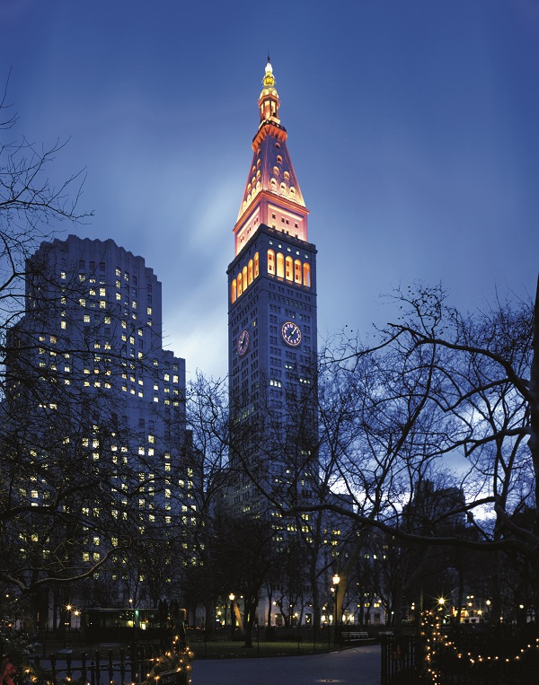 The iconic clock tower on the southeast side of Madison Square Park houses the hotel.