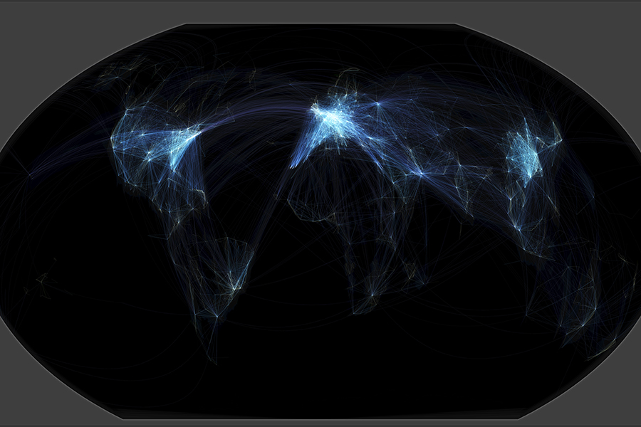 Visualisation of global flight path data, mapped by Michael Markieta of Arup.